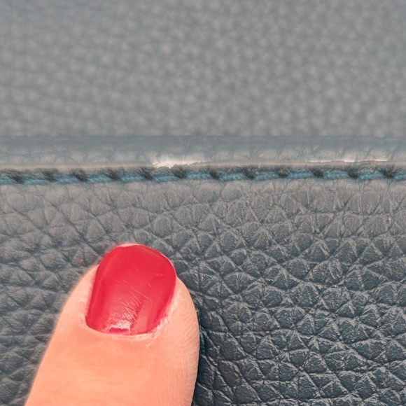 Tory Burch Perry Tote Purse Pebbled Leather Blue Turquoise Large Bag - Picture 11 of 12